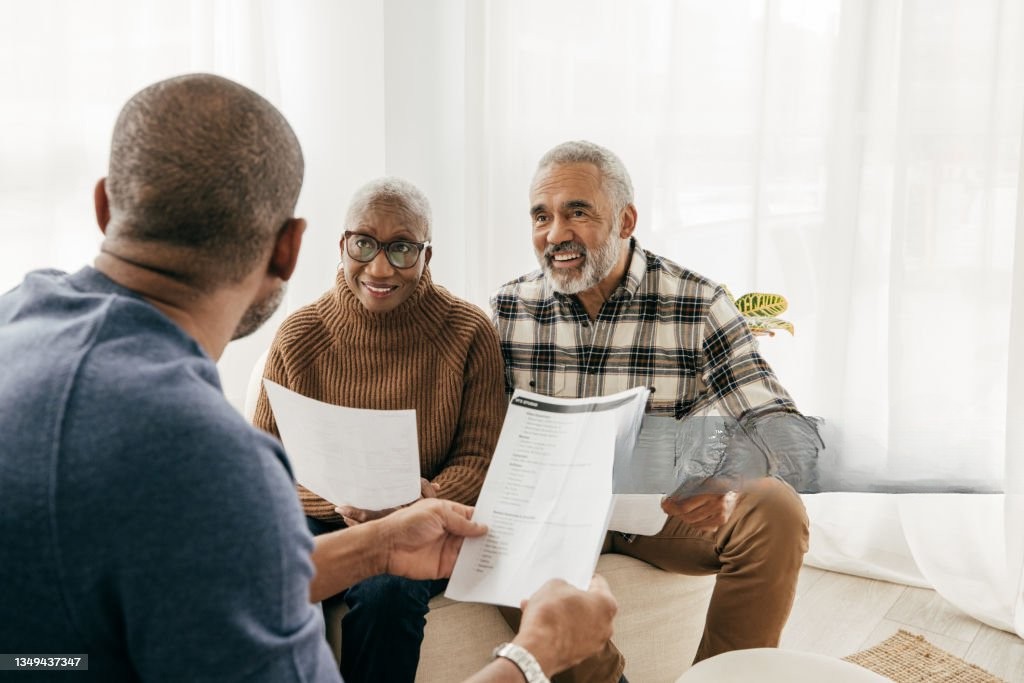 Professional tax preparer consulting with clients